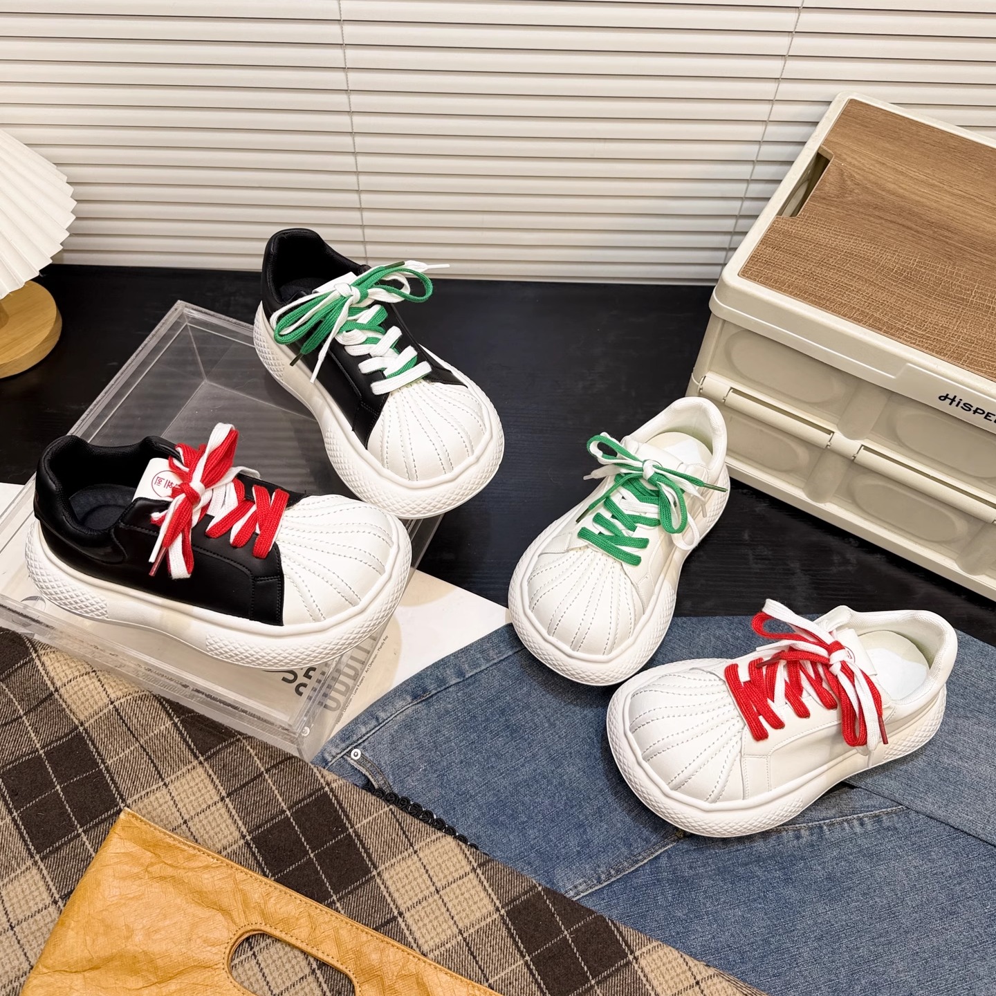 日本offcat真皮丑萌大头面包鞋女AB拼色厚底松糕老爹鞋休闲板鞋潮