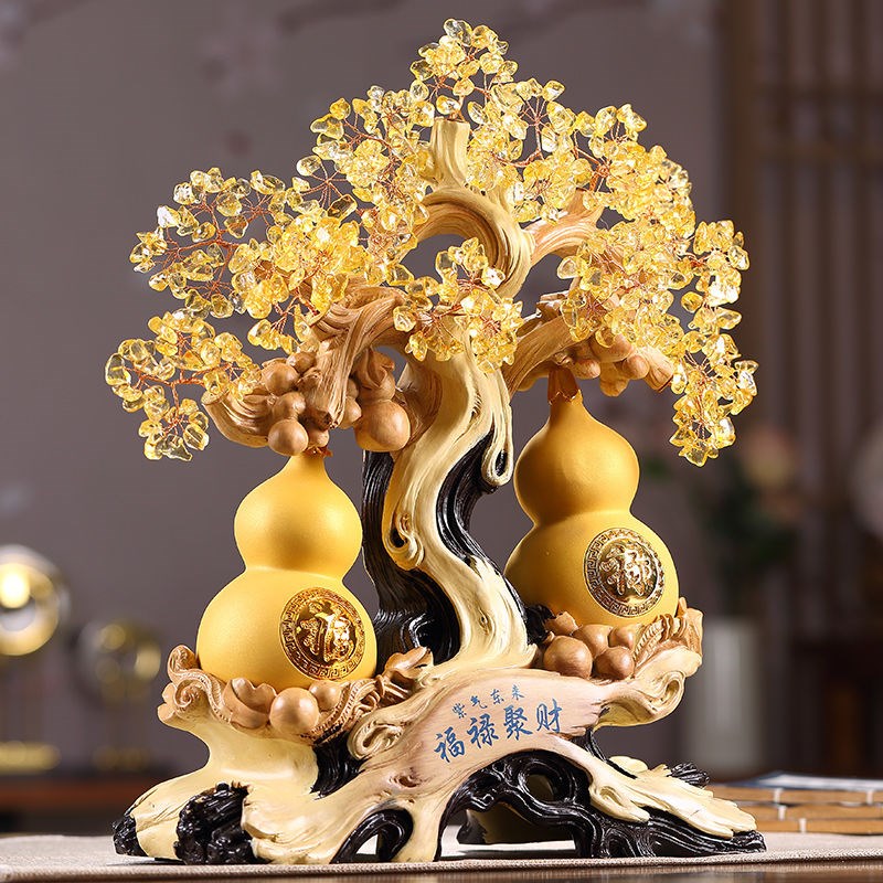 福禄聚财发财树黄水晶葫芦客厅装饰品摆件开业礼品