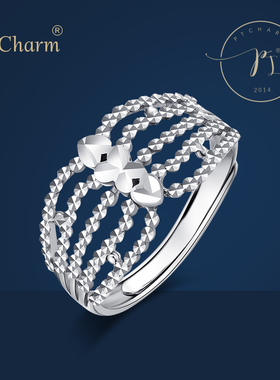Pt．Charm铂金活口戒指女款指环官方正品蕾丝女戒pt950白金尾戒