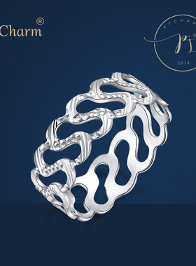 Pt．Charm铂金戒指女款水波纹白金戒指个性时尚正品结婚求婚指环