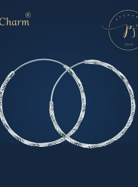 Pt．Charm正品pt950铂金耳圈白金大圆圈耳环车花耳饰个性时尚耳坠