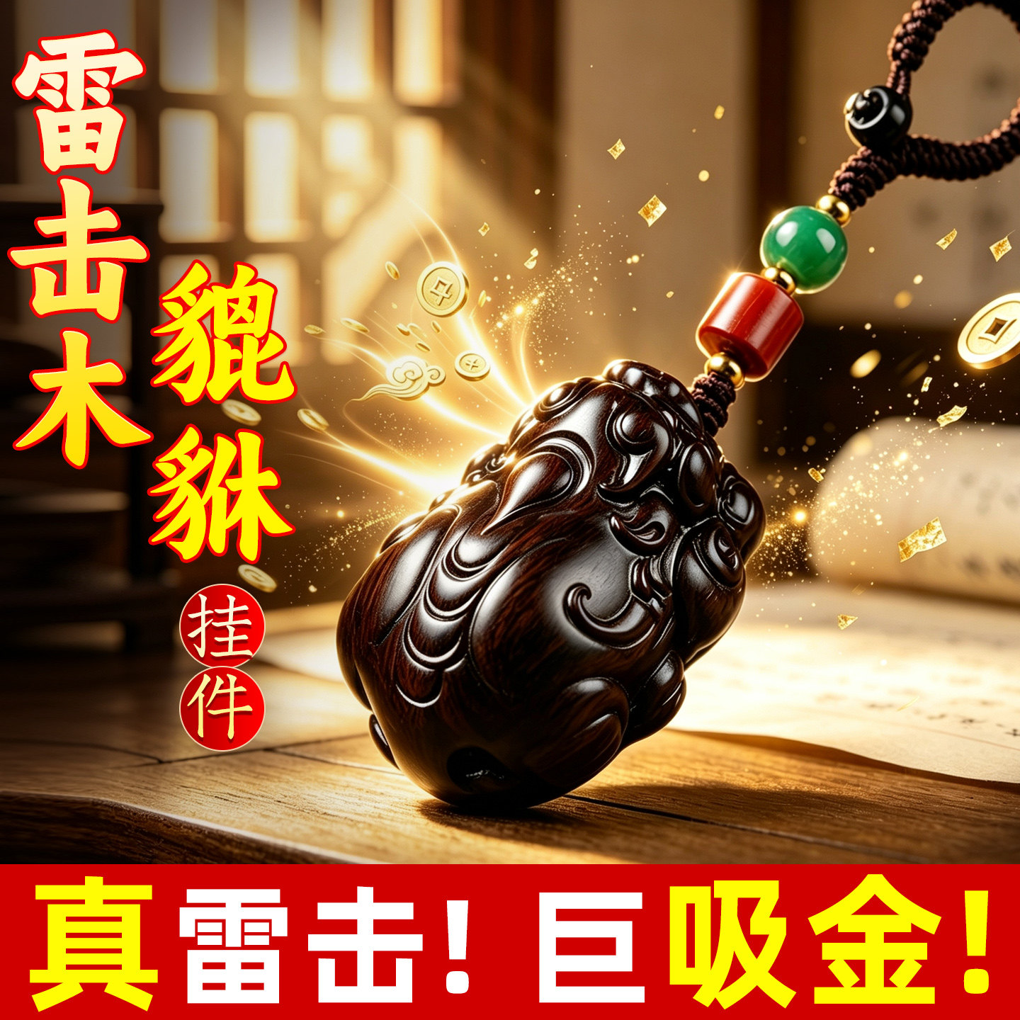 雷击木貔貅女士吊坠天然钥匙扣挂件招财聚财保真枣木桃木项链挂件
