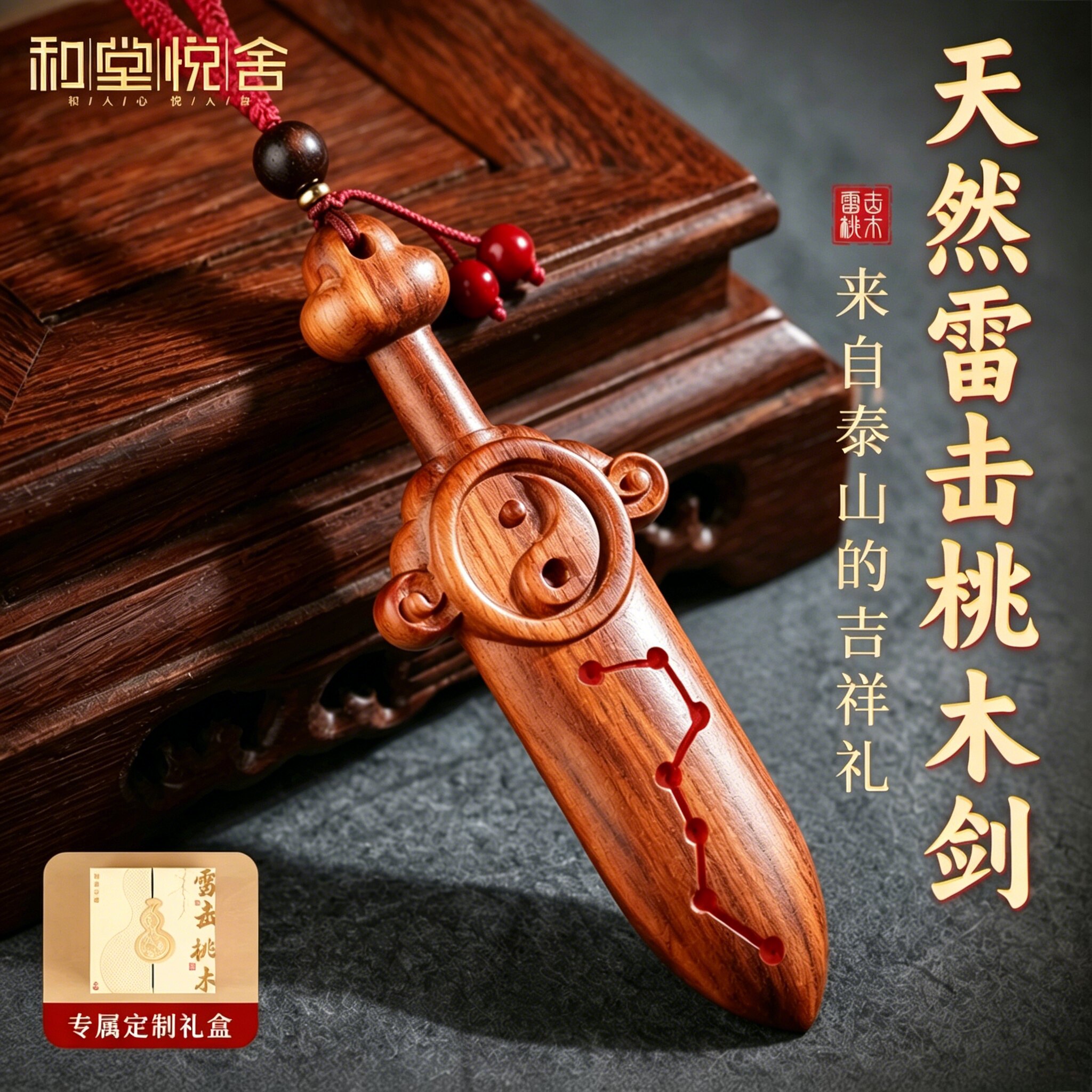 天然雷击桃木剑钥匙扣挂件婴儿用