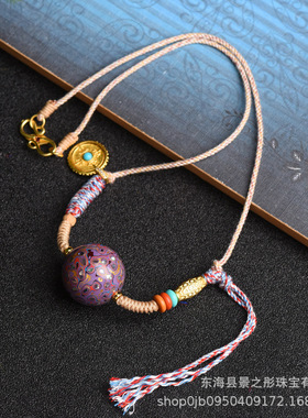 薰衣草紫色大漆珠锁骨链项链扎吉拉姆镀藏风饰品手搓棉线文玩