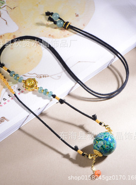 秋季原创设计大漆珠项链手工编织女生时尚转运珠吊坠绳四季毛衣链