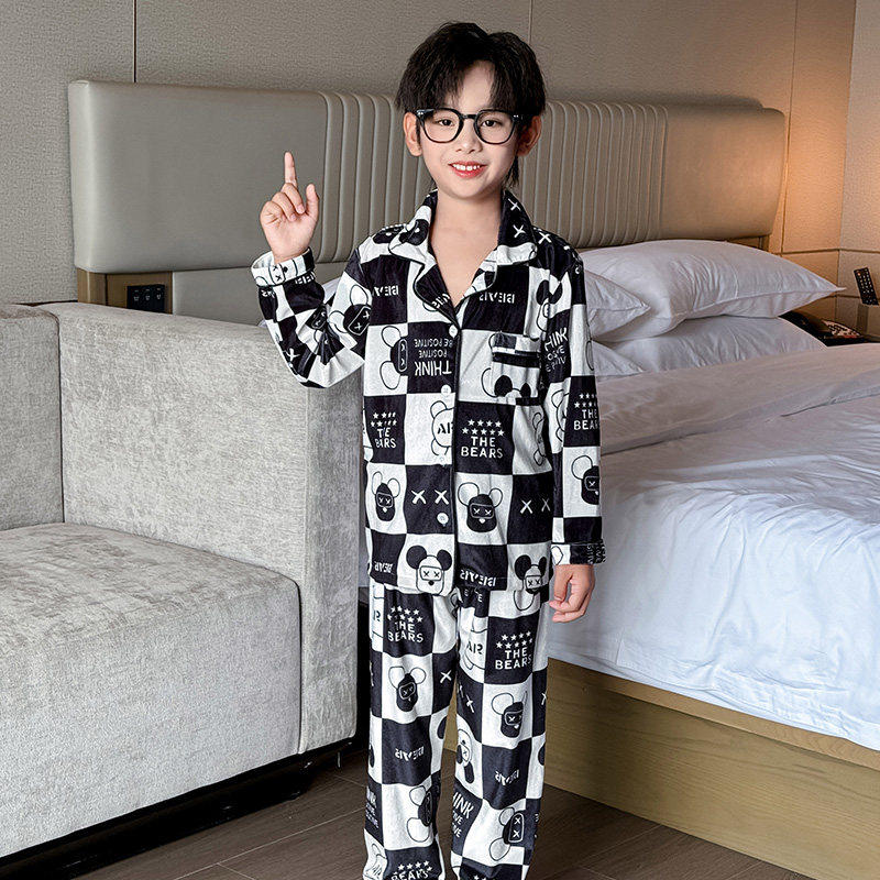 男童金丝绒家居服秋季睡衣男孩中家居服套装
