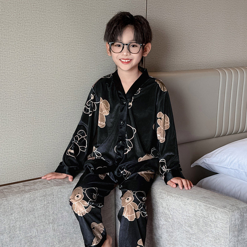 男童金丝绒家居服秋季睡衣男孩中家居服套装