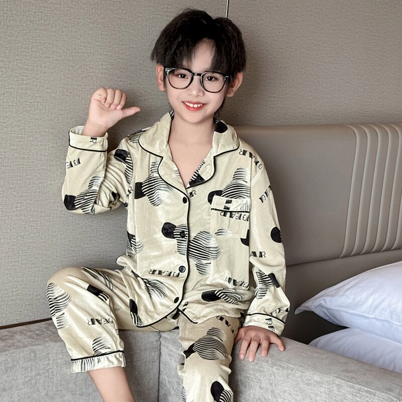 男童金丝绒家居服秋季睡衣男孩中家居服套装