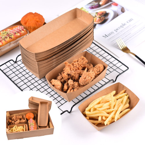 野餐甜品打包盒牛皮纸船盒防油炸