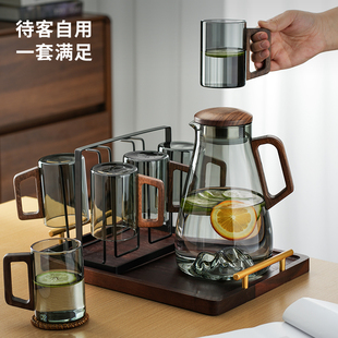 玻璃茶杯家用耐高温喝水杯子客厅凉水壶大容量中式 冷水壶套装 轻奢