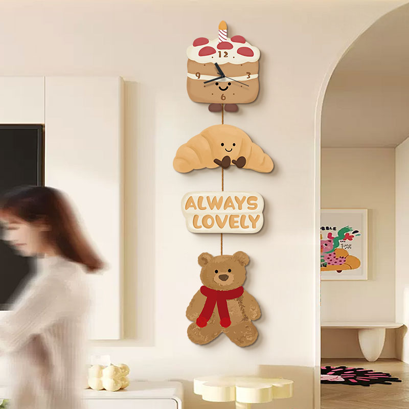 创意客厅装饰墙贴挂画钟表墙面儿童房墙饰轻奢电视背景墙挂钟壁画图片