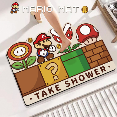 玛利欧浴室地垫矽藻泥厕所化妆室防滑垫洗手间脚垫卡通门口吸水凉