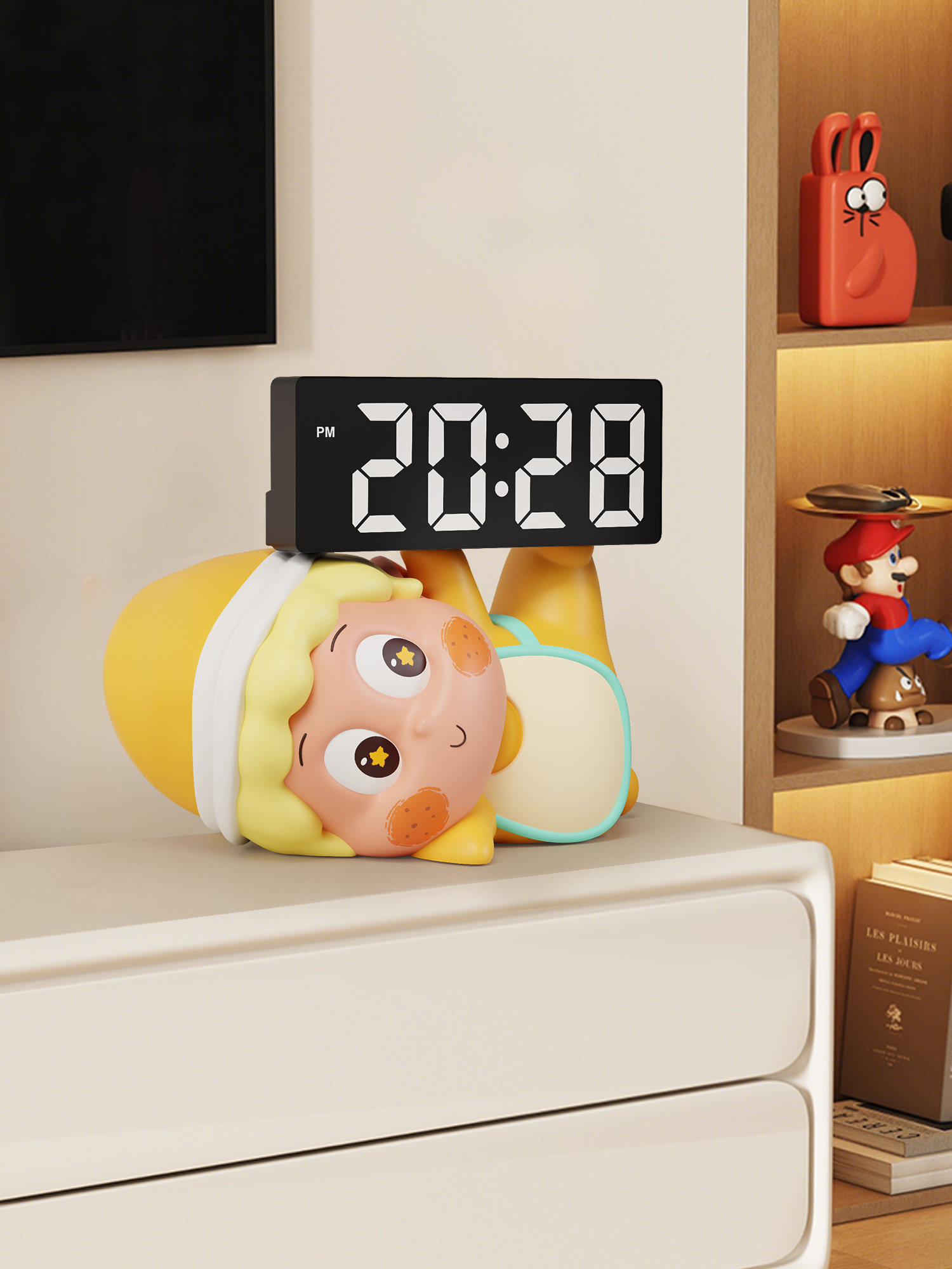 星星人玄关装饰摆件桌面电子时钟客厅电视柜钟表摆台式