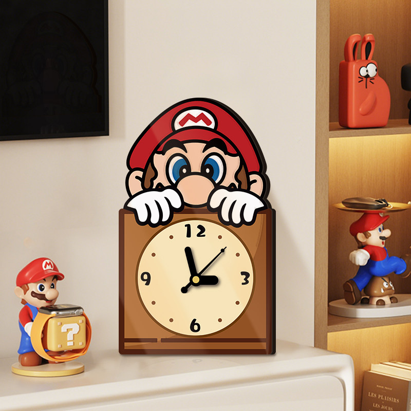 玛利欧桌面时钟摆件创意客厅钟表摆台式2025年新款玄关装饰品座钟