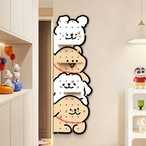 线 线条小狗洞洞板置物架门后入户玄关挂画 画儿童房间布置卧室墙