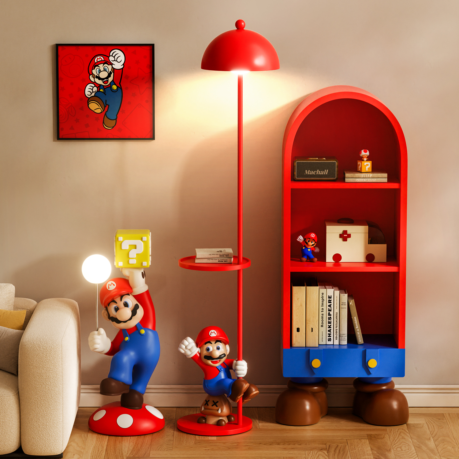 马里奥客厅大型落地摆件多巴胺儿童房间布置卧室装饰品落地灯台灯