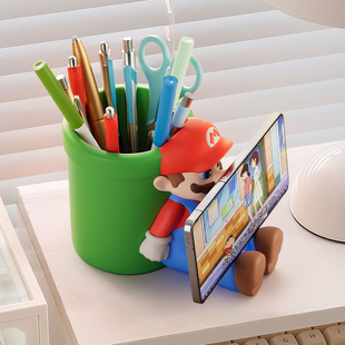 玛利欧办公室笔筒大容量超大创意男女孩学生桌面遥控器收纳盒摆件