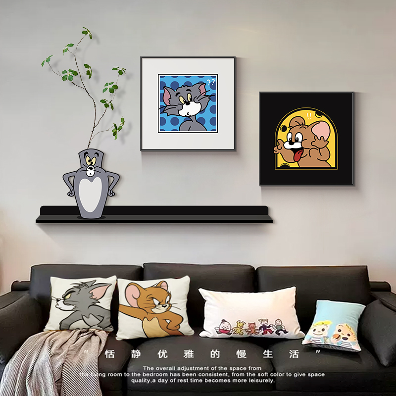 多巴胺客厅装饰画卡通创意沙发背景墙挂画汤姆猫高级感卧室床头画图片