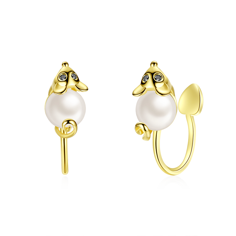 纯银可爱珍珠鼠年无痛耳夹