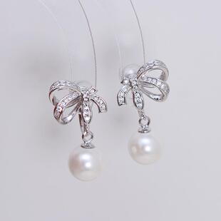 925银蝴蝶结珍珠螺旋耳夹女无耳洞日杂风空托D407 味道 阳光