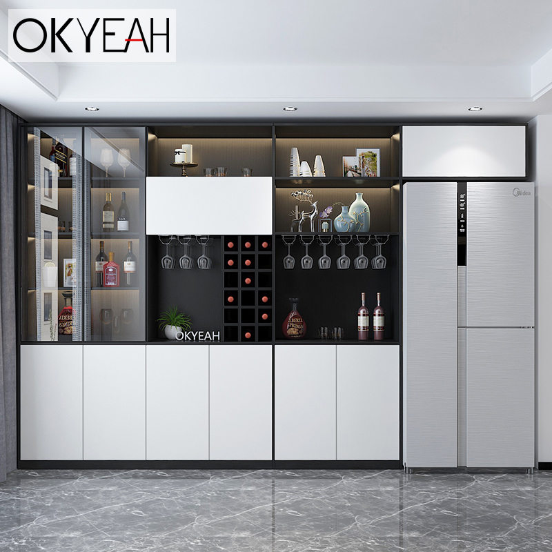 餐边柜带冰箱高柜一体靠墙现代简约酒柜茶水柜家用厨房客厅置物柜