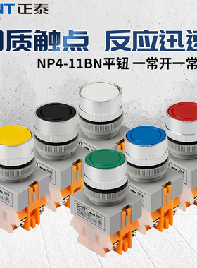 正泰按钮开关NP4-11BNZS自锁自复位11BN平钮1开1闭绿色红色按压式