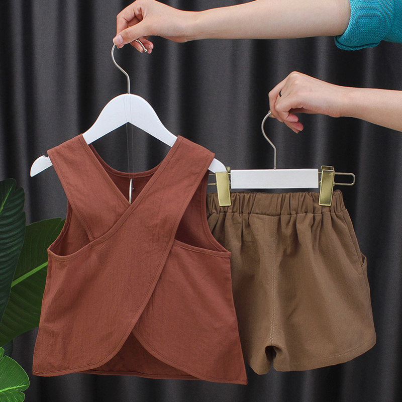 两岁男童套装宝宝新款夏装棉麻帅气无袖背心短裤两件套中小孩休闲