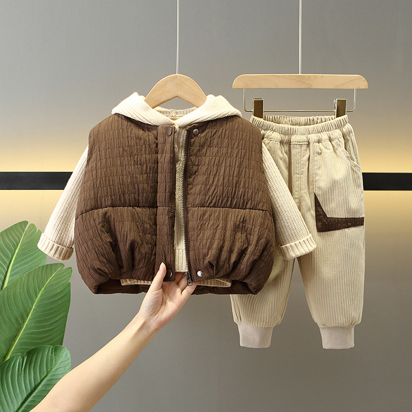 男童新款加绒冬季套装宝宝衣服