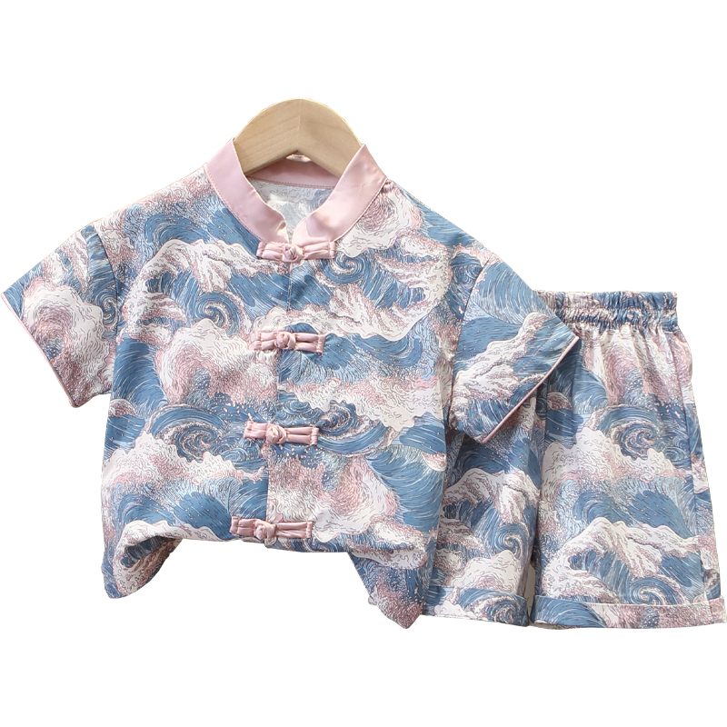女童旗袍25夏季改良復(fù)古民族風(fēng)周歲親子禮服男童唐裝母女漢服套裝