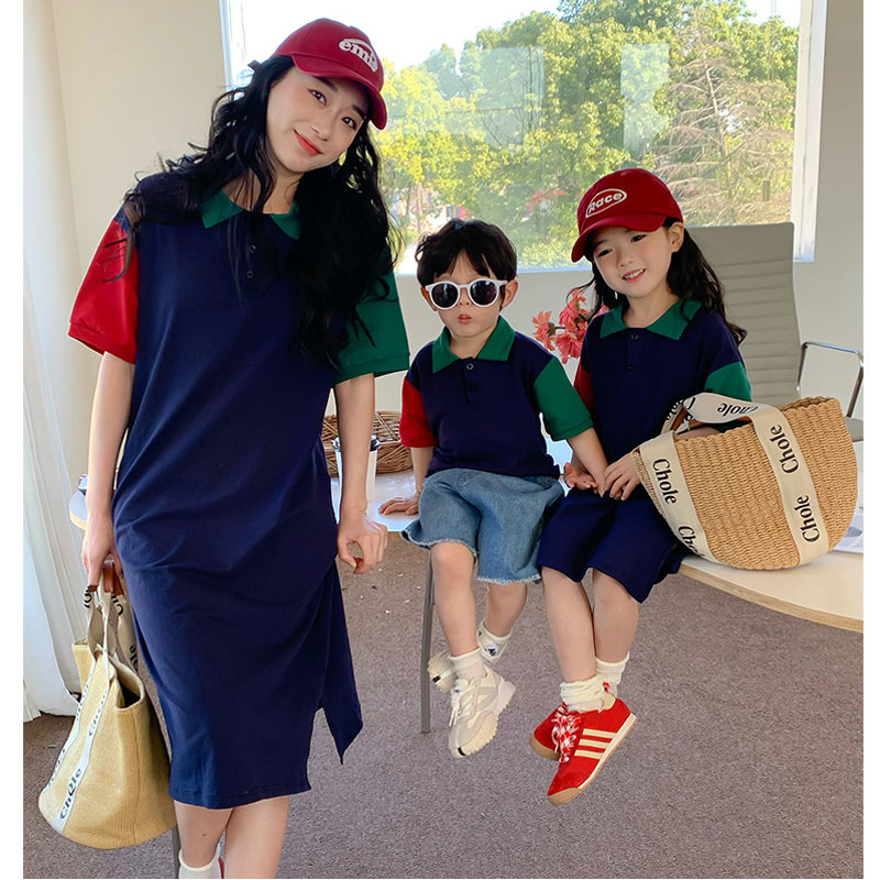 POLO衫亲子装夏母子T恤连衣裙女