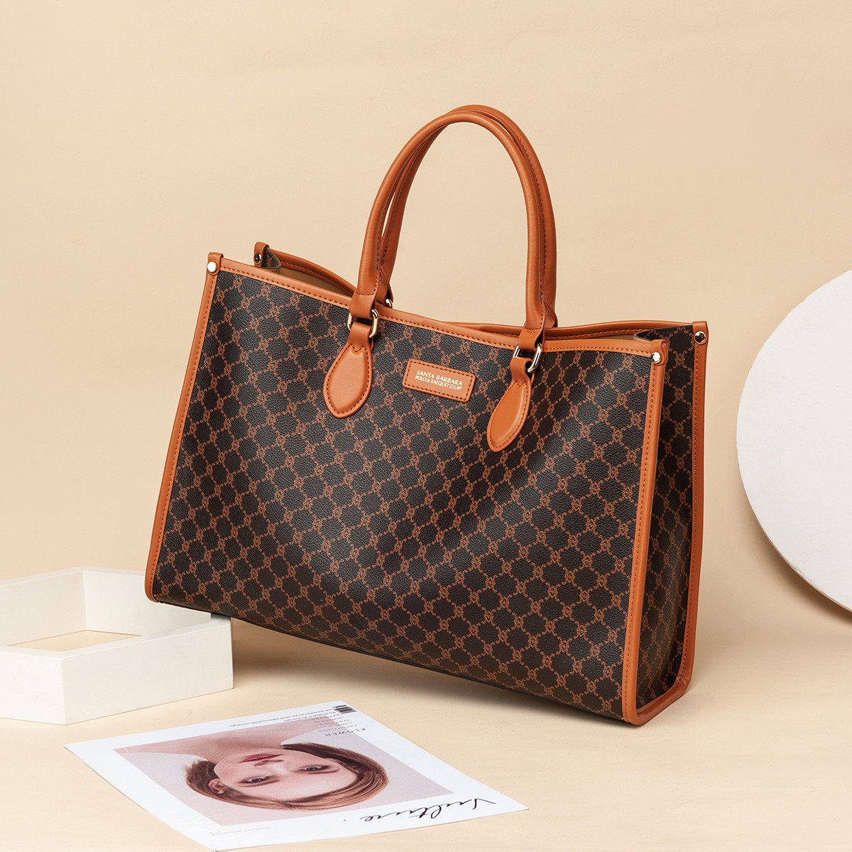 圣大保罗时尚复古印花手提包包女式单肩斜挎包大容量女包托特包