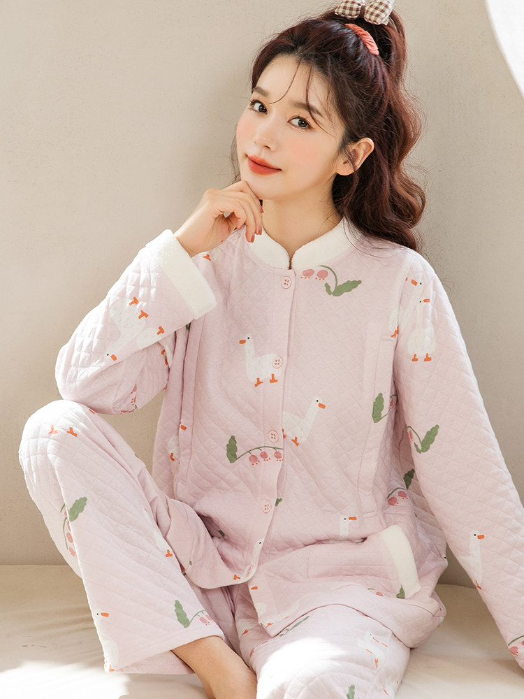 가정 시간 산후 의류 가을 겨울 산후 순수 코튼 겨울 에어 코튼 출산 간호 잠옷 따뜻한 패딩 홈 의류