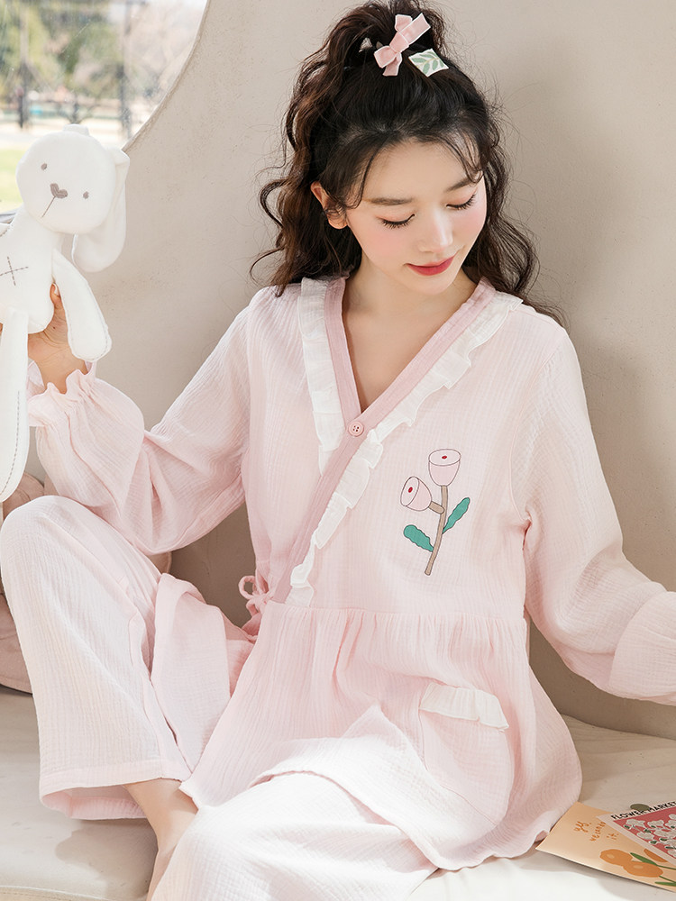 [가슴 패드는 챙겨오세요] 홈타임 감금복 여름 얇은 산후 순면 거즈 출산 수유 잠옷 홈복