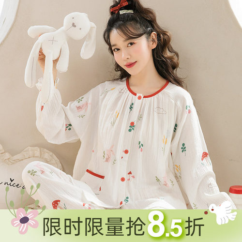 月子服纯棉纱布夏季孕妇哺乳衣