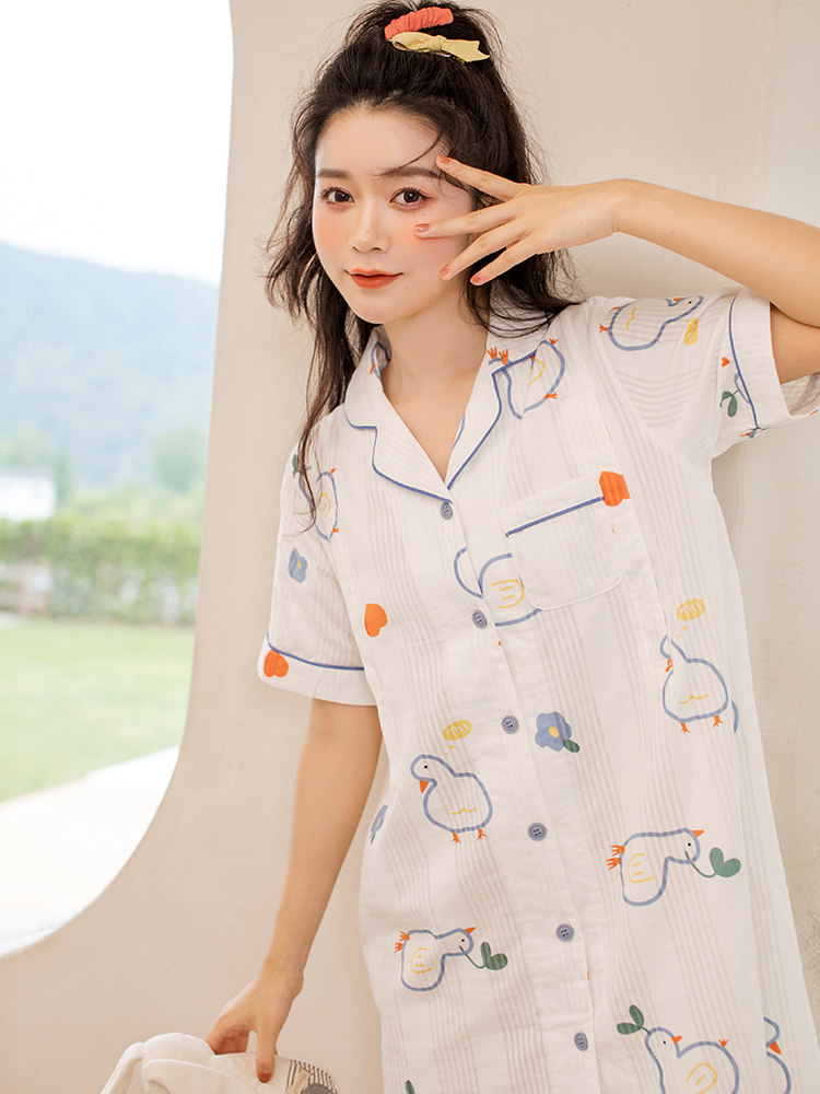 가정 시간 간호 잠옷 여름 얇은 산후 반팔 순면 거즈 감금 의류 출산 스커트 잠옷 복장