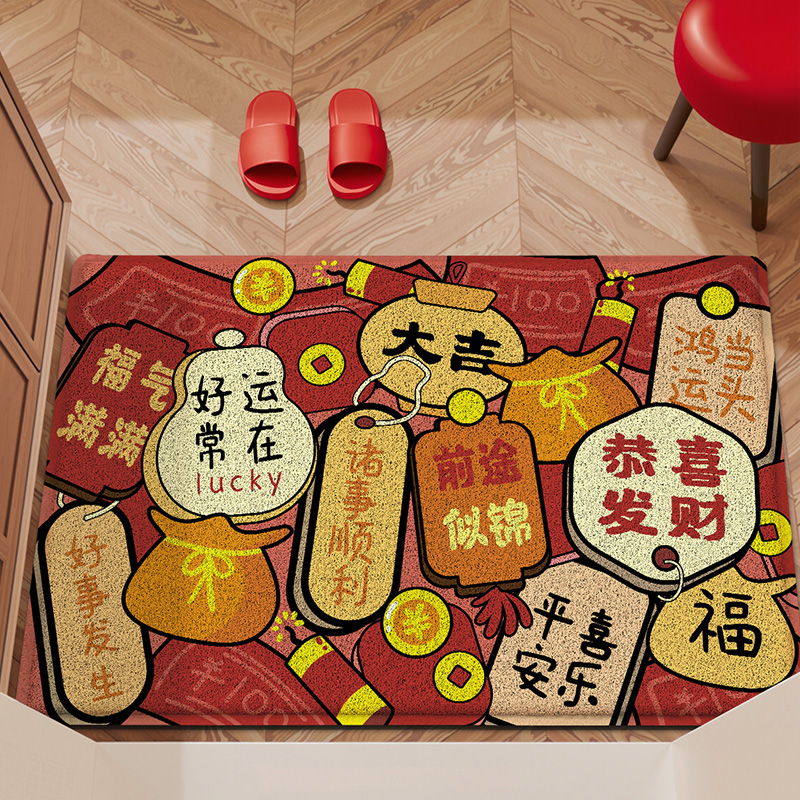 红色丝圈入户地垫家用耐脏加厚