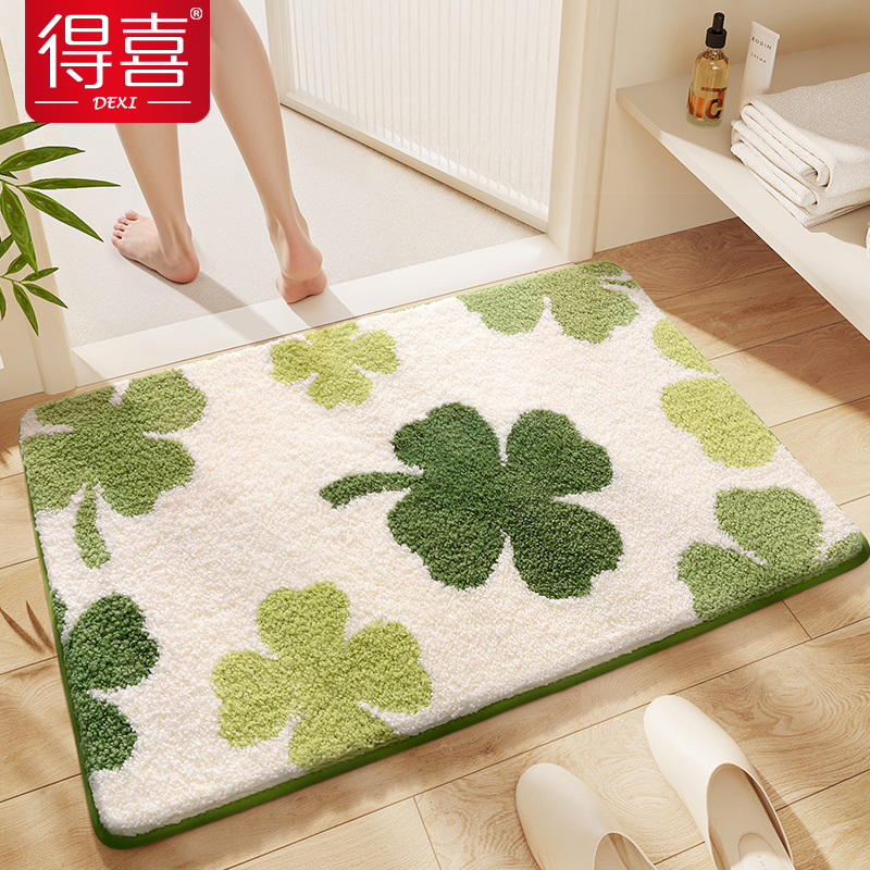浴室地垫卫生间门口毛绒吸水防滑脚垫家用厕所洗手间淋浴进门地毯