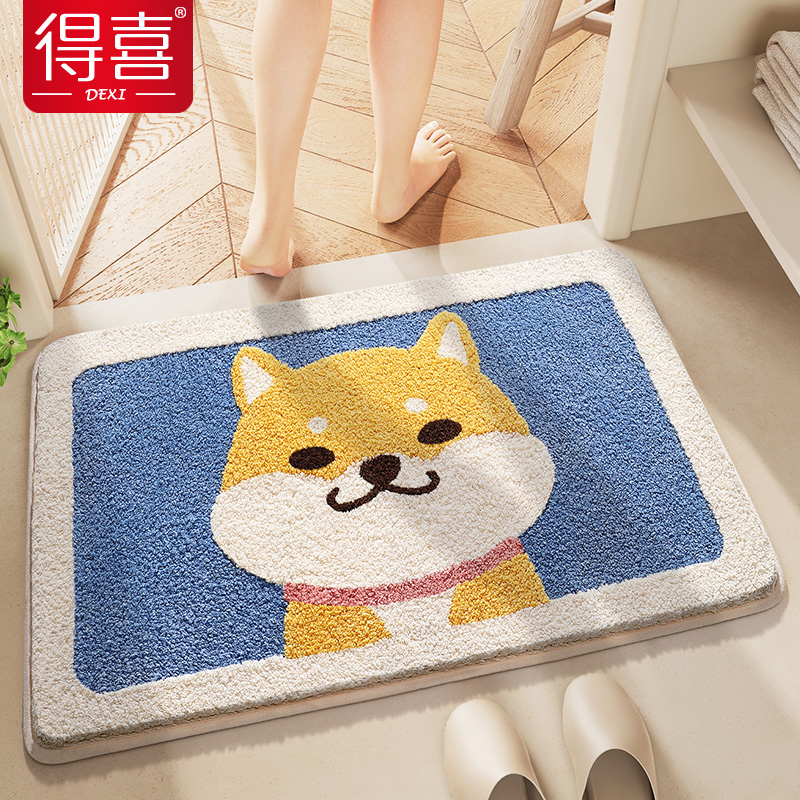 浴室吸水地垫卫生间门口脚垫速干防滑厕所门垫洗手间专用植绒地毯