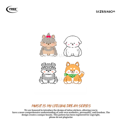 想自由 原创4只可爱小狗萌宠爱狗柴犬狗狗潮酷防水纹身贴买一送一