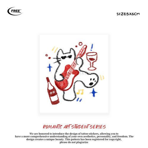 想自由 摇滚猫手绘彩纹身贴乐队手腕个性潮酷防水音乐节买一送一
