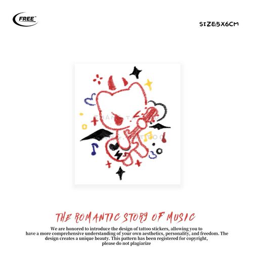 想自由 恶魔小猫原创设计纹身贴买一送一彩色小众个性夏日防水持