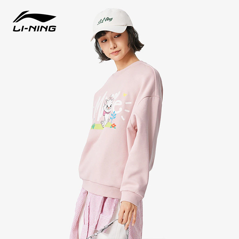 李宁迪士尼联名卫衣女子加绒秋季新款圆领休闲宽松套头衫运动上衣