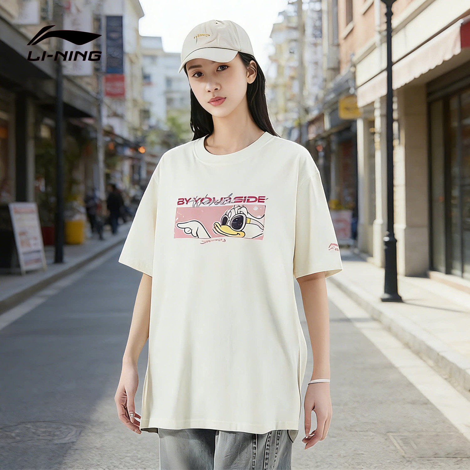 李宁短袖T恤女士纯棉亲肤吸湿透气夏季迪士尼系列黛西鸭可爱t上衣