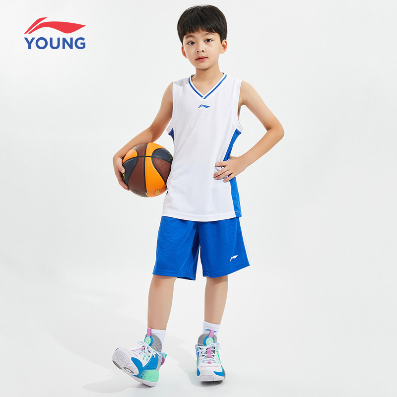 李宁儿童篮球服套装夏季新款速干背心宽松短裤男中大童断码运动服