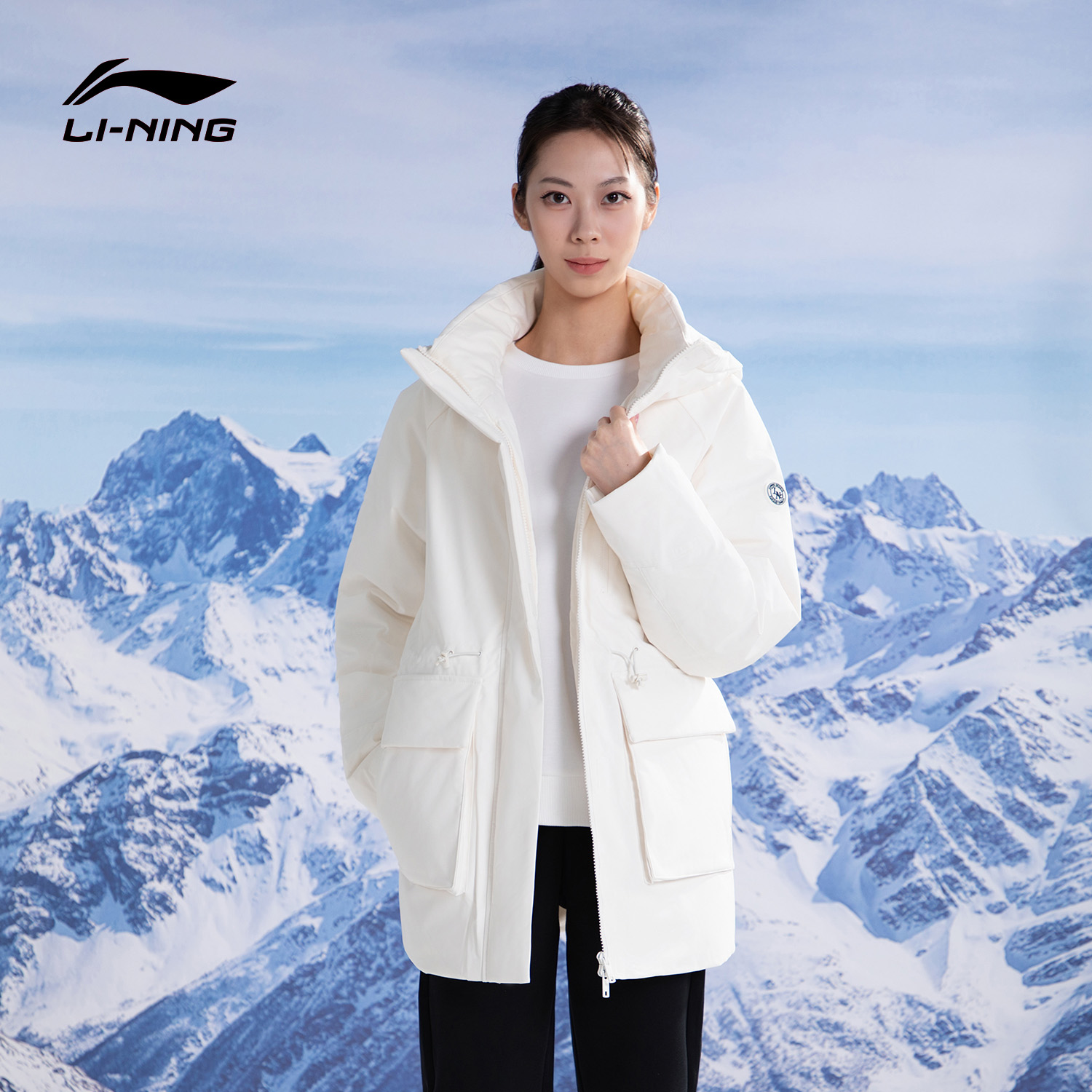 李宁中长款羽绒服女舒适运动外套