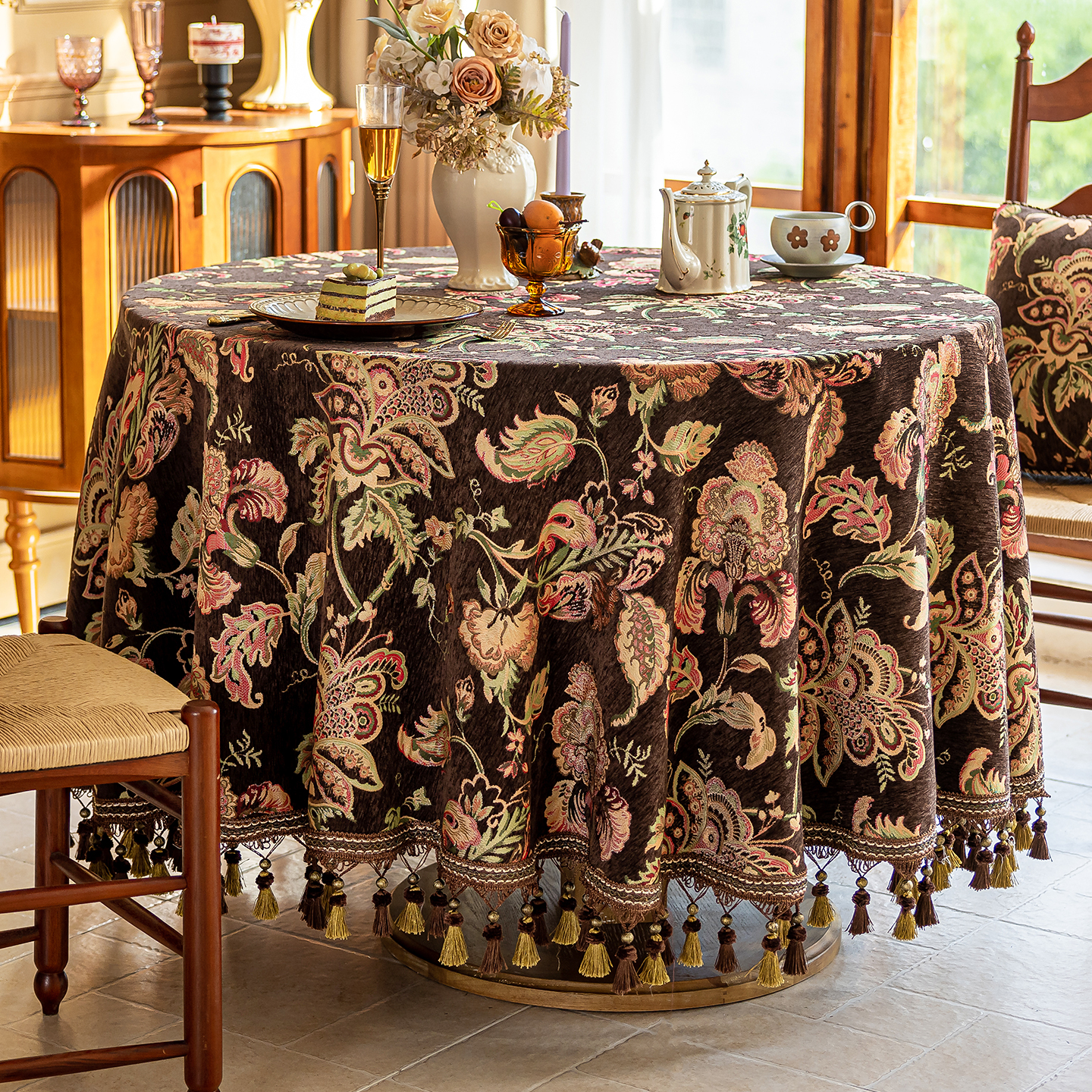 高端奢华圆桌桌布2025新款高级感