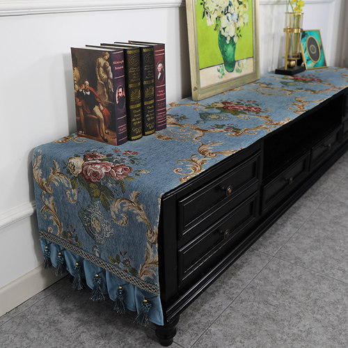 防尘罩欧式蓝色电视机柜长条桌布