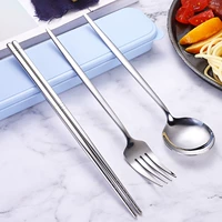Портативная посуда из нержавеющей стали, палочки для еды, ложка, вилка, комплект, коробка для хранения для школьников и студентов, нержавеющая сталь AISI 304, 3 предмета