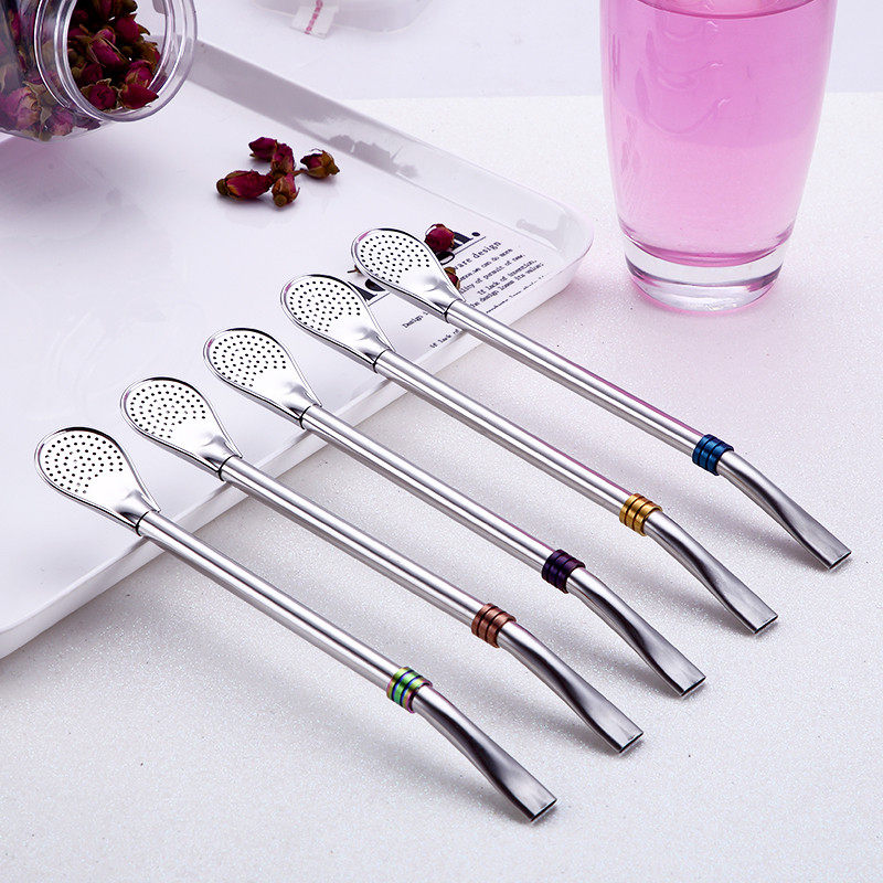 304不锈钢吸管勺子咖啡搅拌勺 奶茶儿童出口马黛茶过滤器茶漏