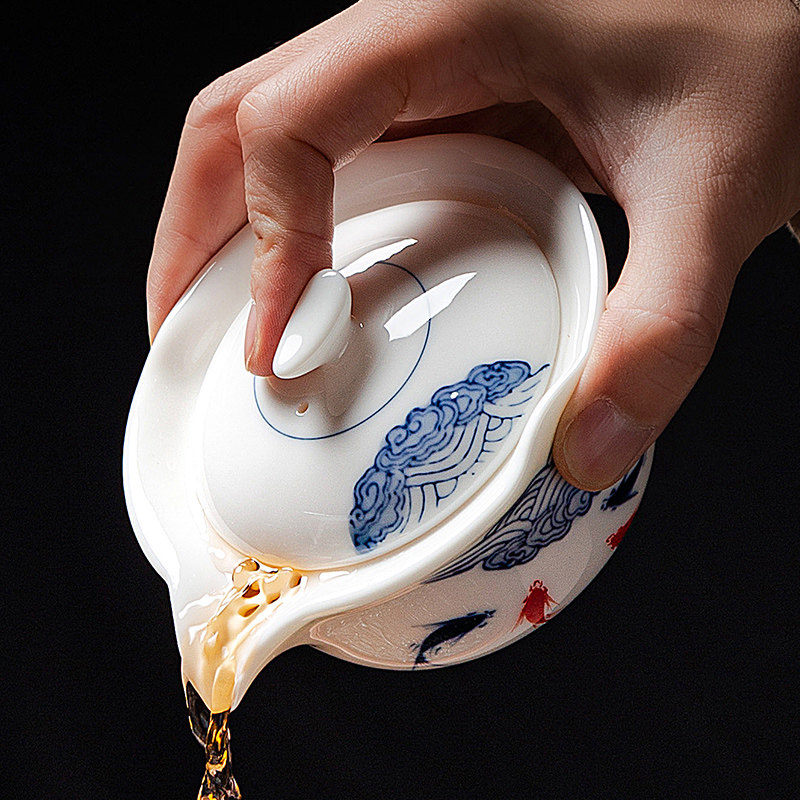德化白瓷羊脂玉瓷防烫茶壶手绘陶瓷大号盖碗手抓壶家用泡茶壶单壶